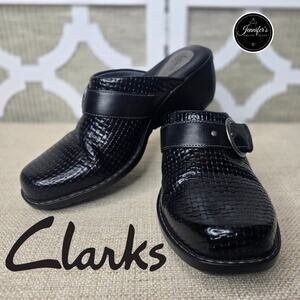 Clarks Artisan Black 73267 Basket Weave Leather Mules Size 7M
